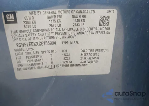 2012 Chevrolet Equinox 1Lt from USA, damaged, VIN 2GNFLEEKXC6156994